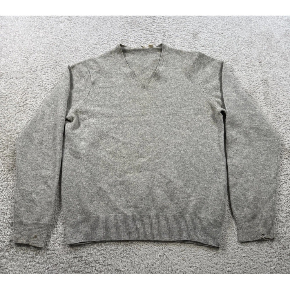 Uniqlo Sweater Mens Medium Grey 100% Cashmere Pullover Soft Lightweight V-Neck